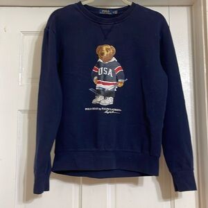 Ralph Lauren Hockey Bear Long Sleeve Navy Blue Tee.  Size S